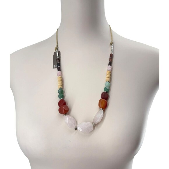 J. Jill Beaded Necklace Island Delight Red Agate Pink Rose Quartz Adjustable NWT - Picture 8 of 11